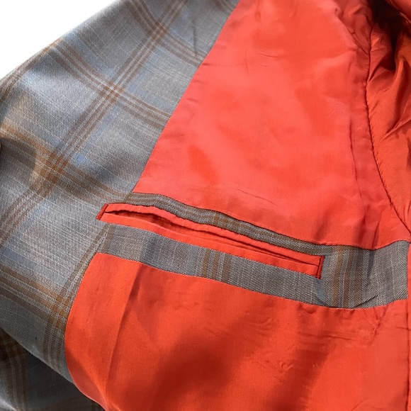 Adam Fashion Men's Windowpane Plaid Double Breasted 6Button Blue Suit 44L/38 NEW - Picture 8 of 11